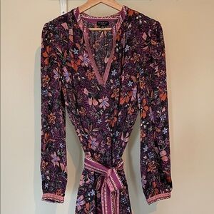 Current Air Plum Floral Wrap Dress with Self-Tie Waist